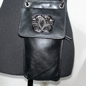 Sharif Black Phone Crossbody Bag with Silver Detail